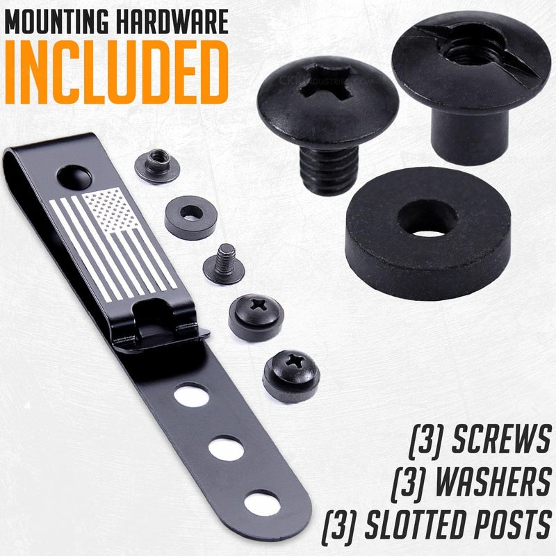 Holstex Universal Metal Belt Clip for Holster Making - (Model 5) - (3-Hole) - (Tactical Black) - (w/USA Flag Engraving) - (w/Mounting Hardware) - (1 Pack) - Image 4